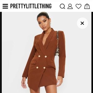 Pretty little thing - Chocolate Gold Button Blazer Dress